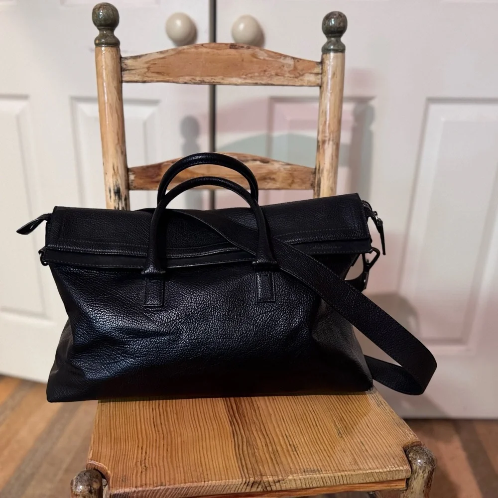 Salvatore Ferragamo Black Leather Duffel Bag
